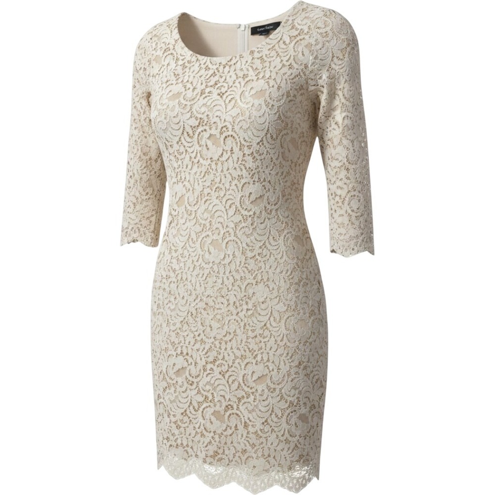 Karen Kane Cream Lace Sheath Dress NWT XS Scalloped Hem Floral Cocktail